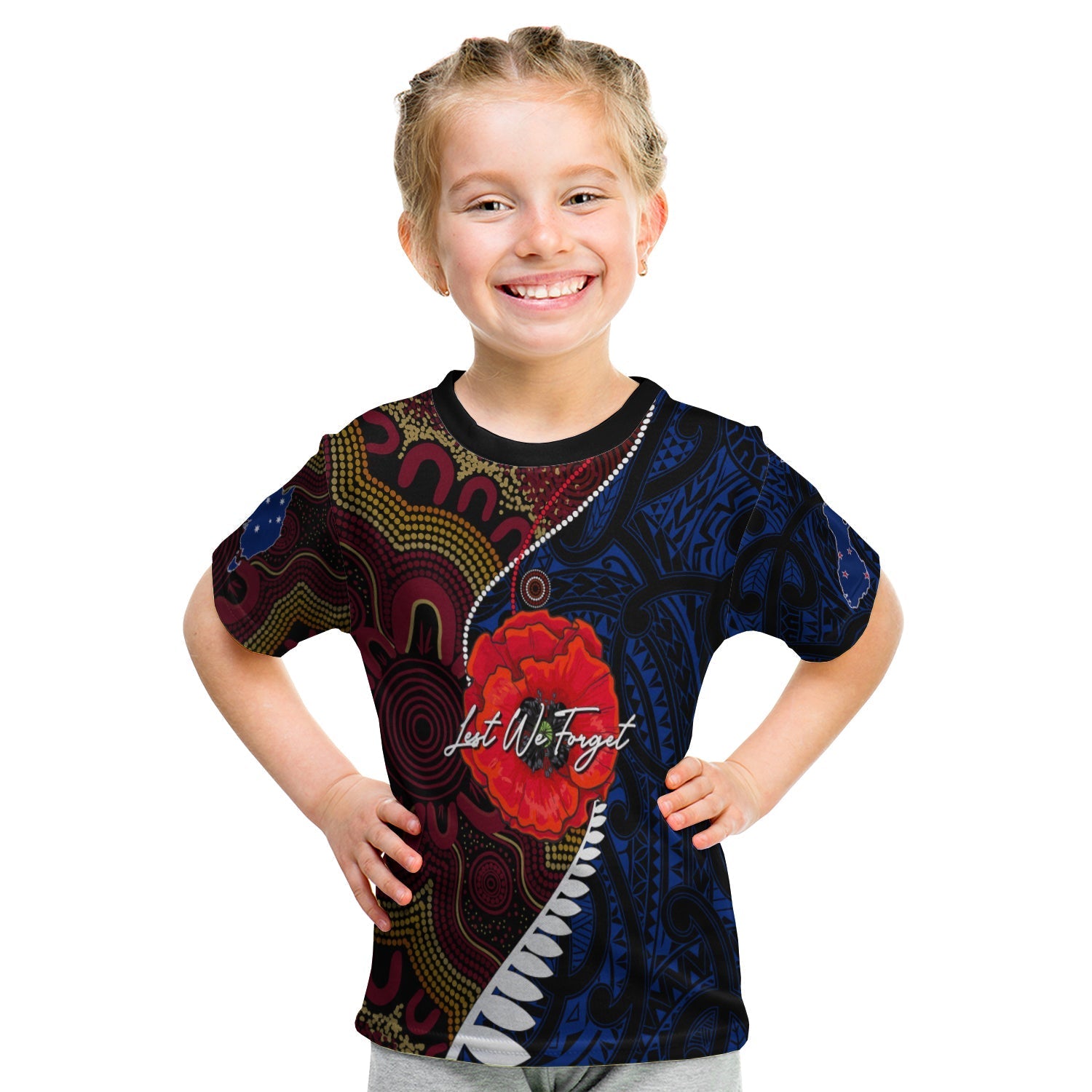 custom-personalised-aboriginal-mix-maori-anzac-day-kid-t-shirt-lest-we-forget-lt7