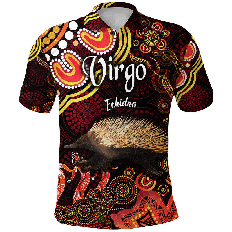 custom-personalised-australian-astrology-polo-shirt-virgo-echidna-zodiac-aboriginal-vibes-red