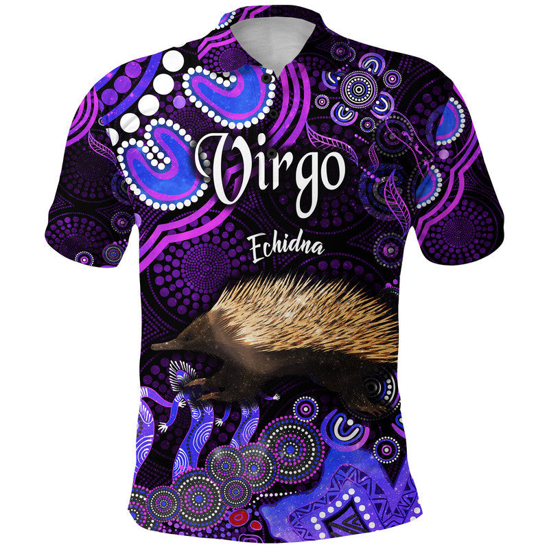 custom-personalised-australian-astrology-polo-shirt-virgo-echidna-zodiac-aboriginal-vibes-purple