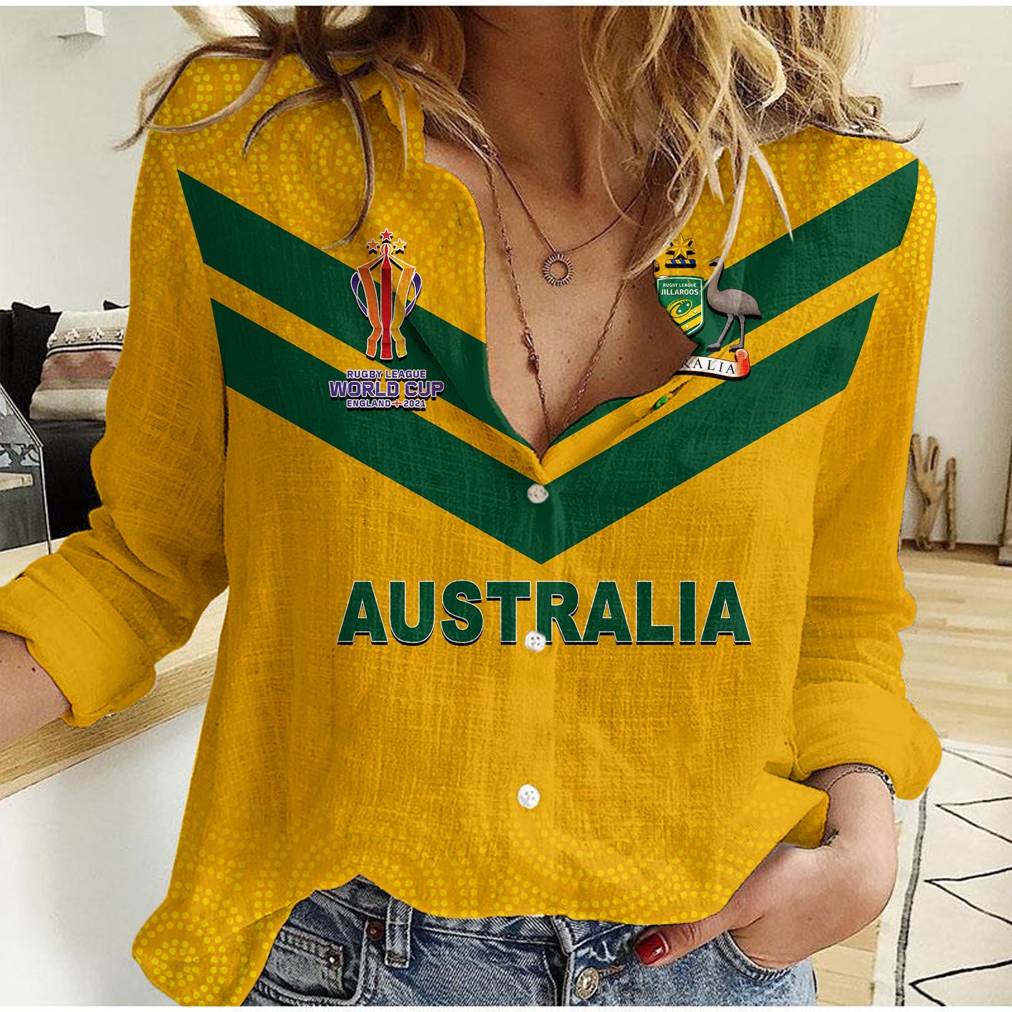 (Custom Personalised And Number) Australia Jillaroos Rugby Casual Shirt Women World Cup 2022