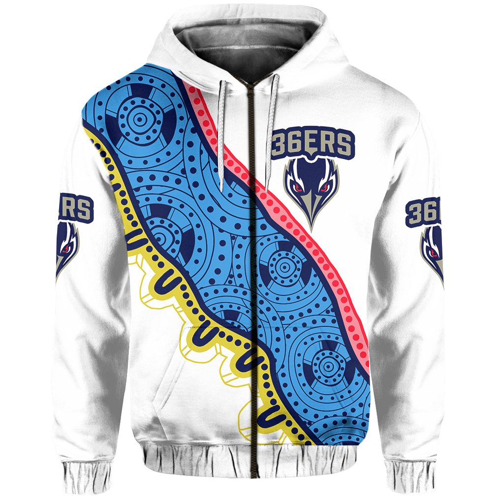 custom-personalised-adelaide-36ers-zip-hoodie-indigenous-white