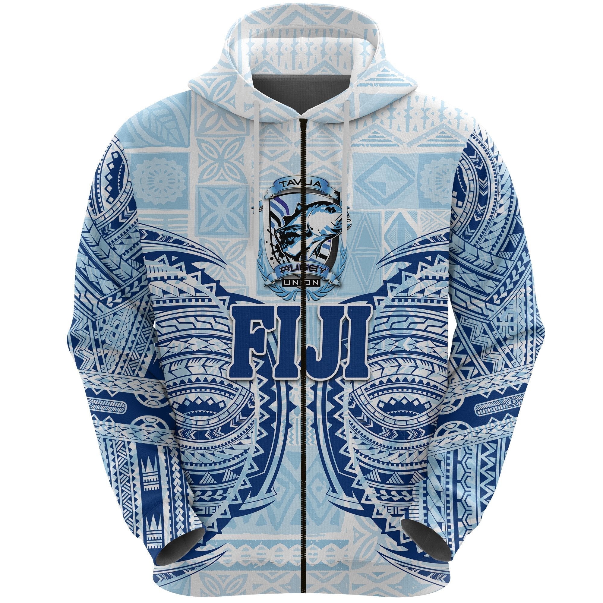 custom-personalised-fiji-tavua-rugby-tapa-zip-hoodie-polynesian-blue-custom-text-and-number