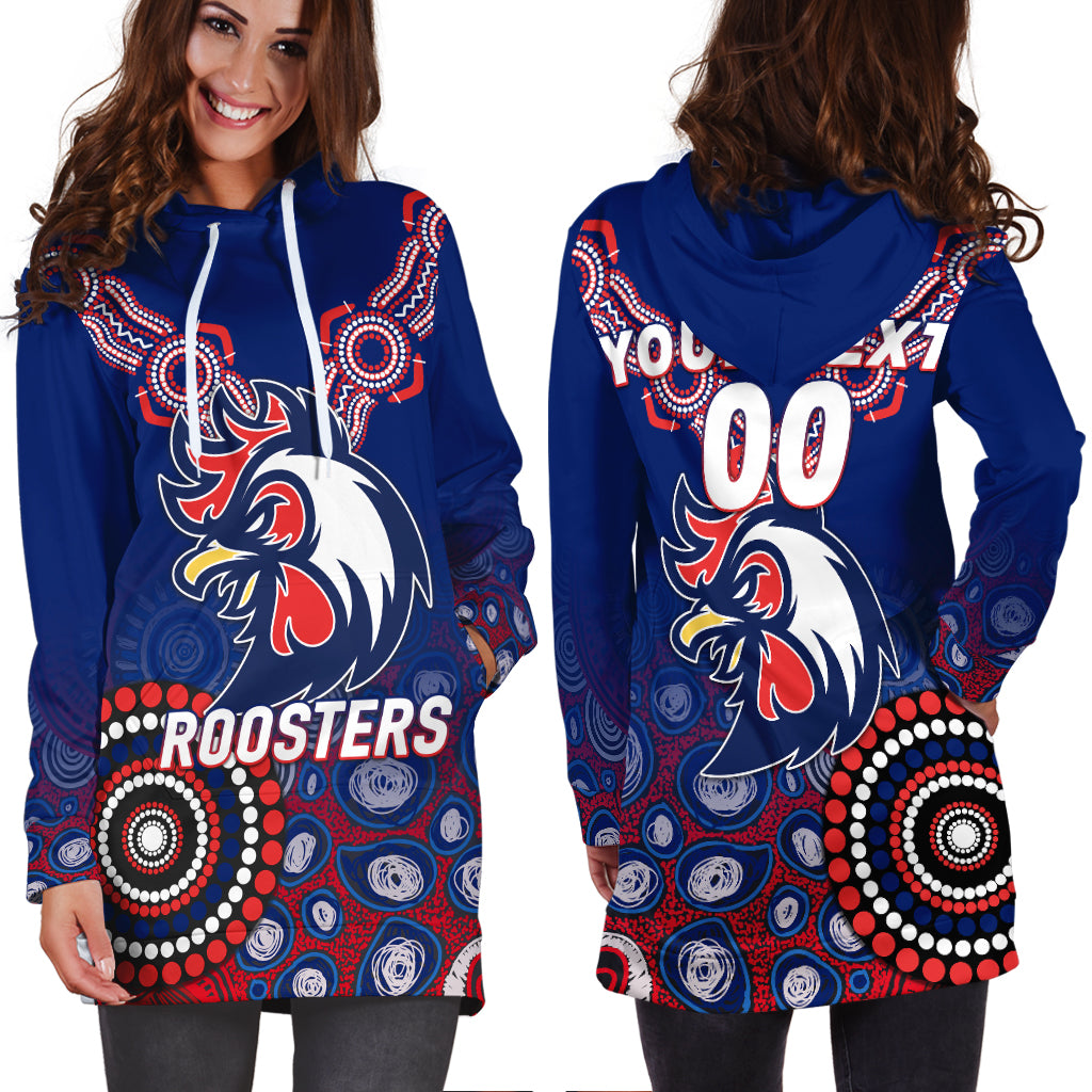 (Custom Personalised) Roosters Rugby 2022 Aboriginal Art Hoodie Dress - LT12