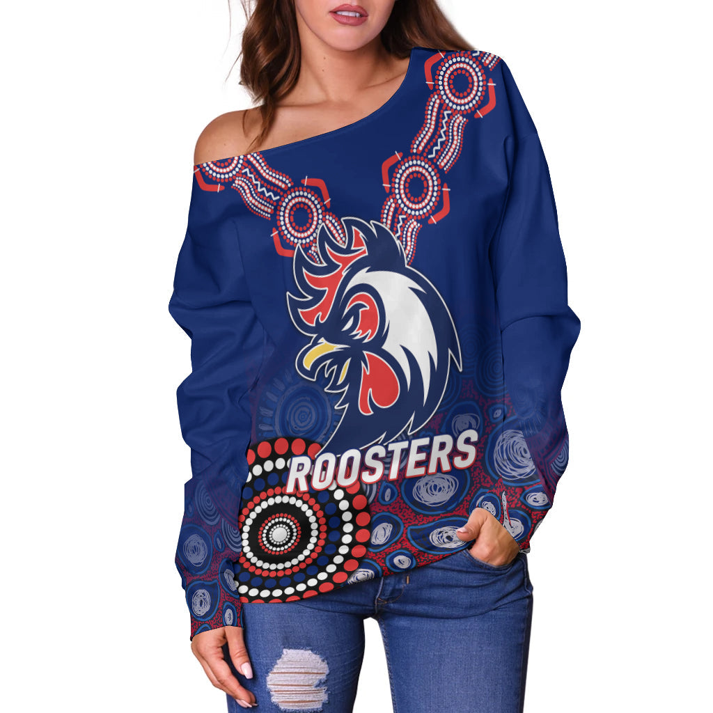 (Custom Personalised) Roosters Rugby 2022 Aboriginal Art Women Off Shoulder Sweater - LT12