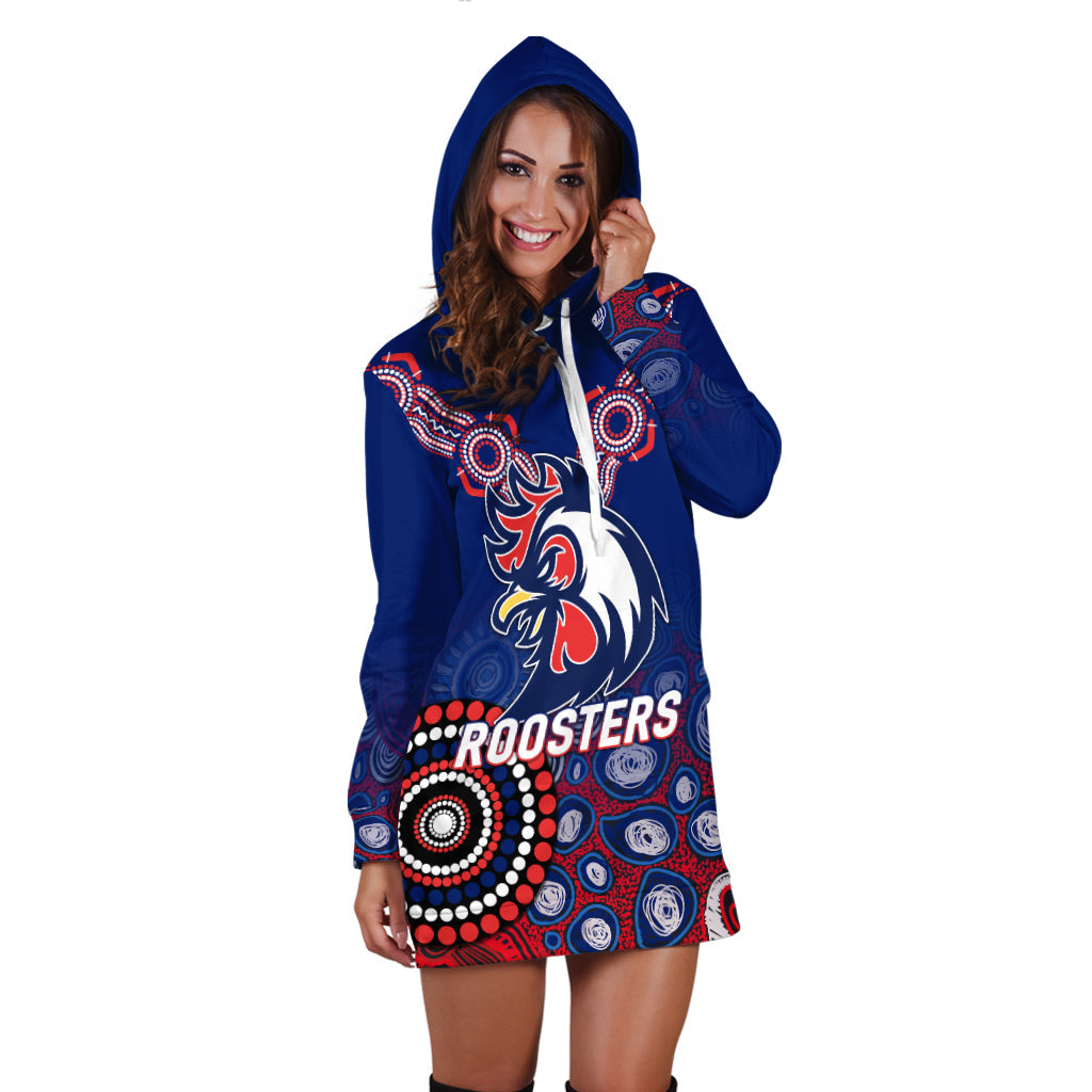 (Custom Personalised) Roosters Rugby 2022 Aboriginal Art Hoodie Dress - LT12