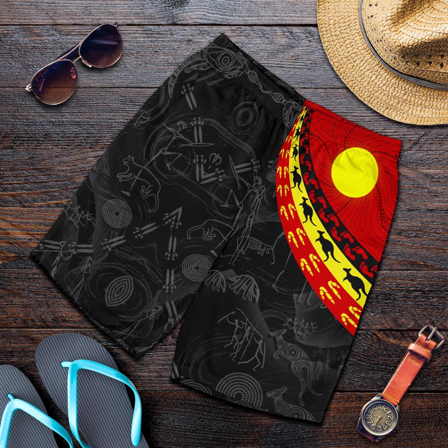 aboriginal-mens-shorts-indigenous-flag-circle-dot-painting