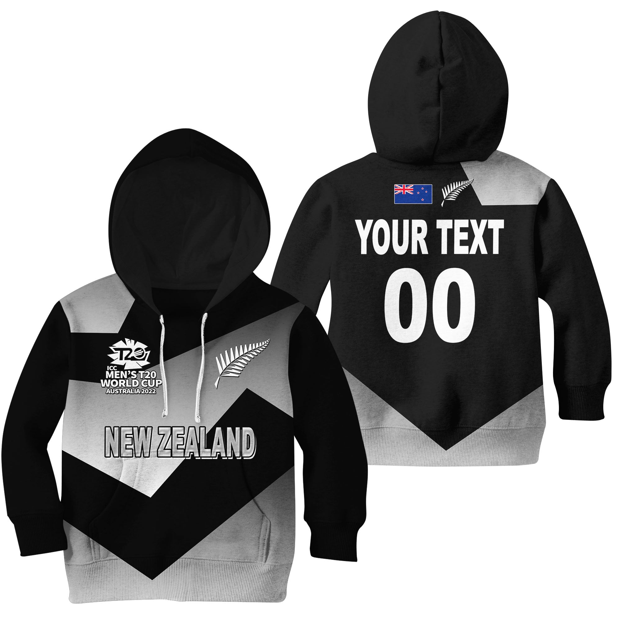(Custom Personalised And Number) New Zealand Cricket T20 WC Hoodie KID
