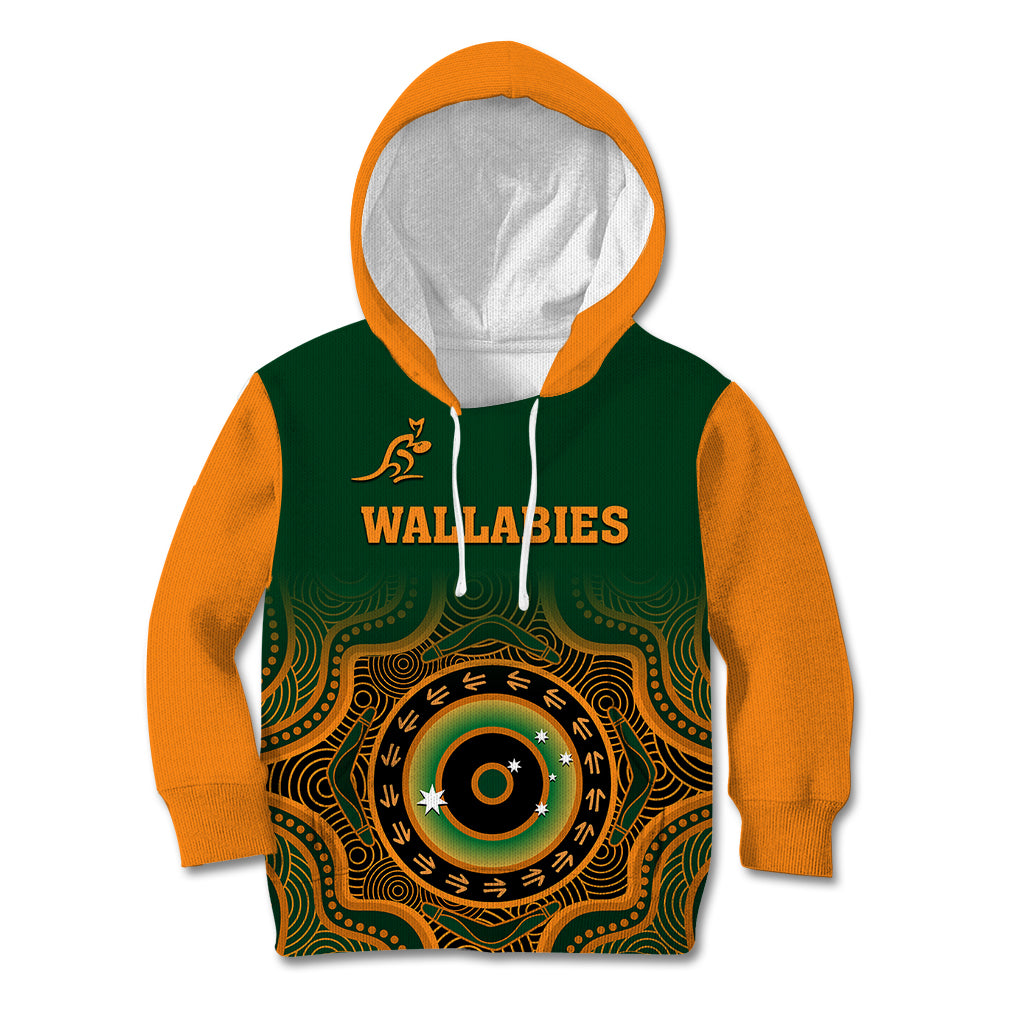 custom-text-and-number-wallabies-rugby-kid-hoodie-aussie-go-champions-indigenous-green