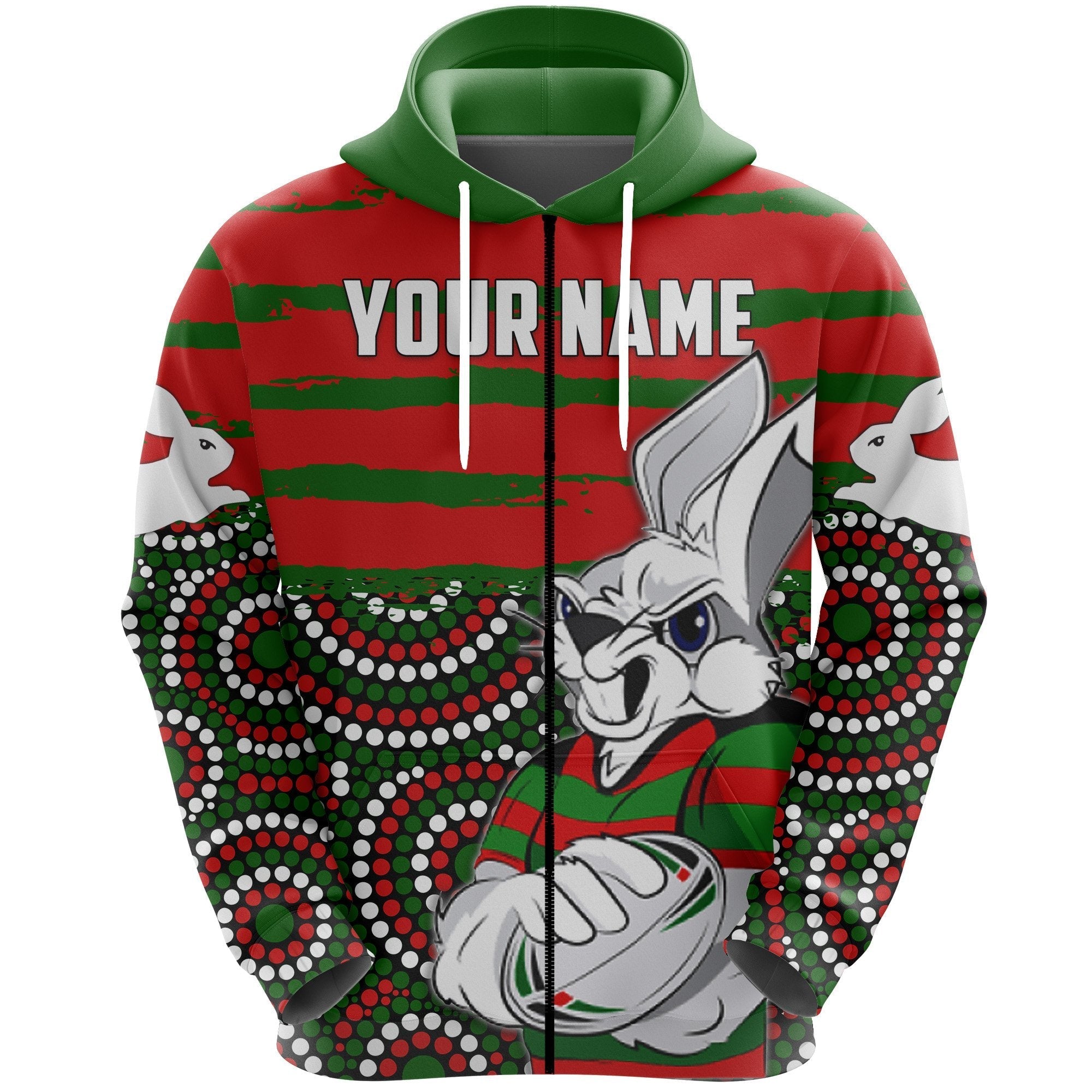 custom-personalised-australia-rabbitohs-indigenous-rugby-zip-hoodie-rabbit-cartoon